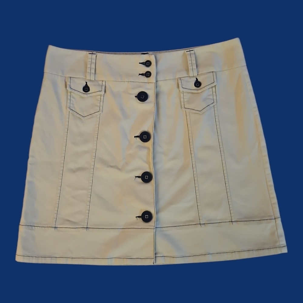 Vtg L.L. BEAN Preppy Grunge Cream Khaki Button-Up Mini Skirt